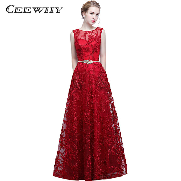 CEEWHY Robe de Soiree Longue A-Line Evening Gowns Prom Dress Long Formal Dress with Belt Embroidery Evening Dress