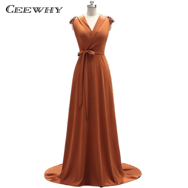 CEEWHY V-Neck Beading Evening Dress Long Luxury Prom Dresses Formal Gown Elegant Evening Gown Vestido de Festa Abendkleider