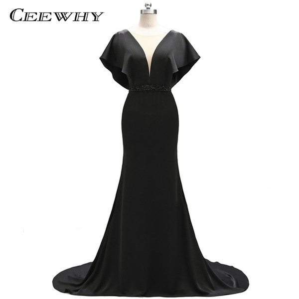 CEEWHY Ruffles Trumpet Mermaid Evening Dress Beading Luxury Prom Dresses Formal Gown Evening Gown Robe De Soiree Abendkleider