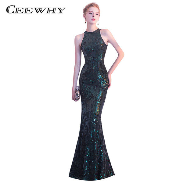 CEEWHY Off the Shoulder Mermaid Evening Dresses Prom Dresses Abendkleider Long Sequined Evening Party Gowns O-Neck Formal Dress