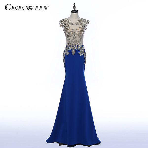 CEEWHY Embroidery Formal Dress Long Evening Dresses Crystals Beading Mermaid Evening Gowns Prom Party Dress Abendkleid Lang