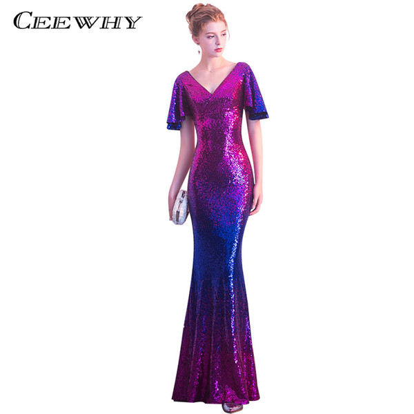 CEEWHY Colorful Beading Mermaid Evening Dresses Prom Dresses Abendkleider Sequined Evening Gowns Vestido de Festa Formal Dress