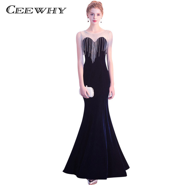 CEEWHY Beading Tassel Mermaid Evening Dresses with Crystal Luxury Prom Dresses Robe de Soiree Longue Evening Gowns Formal Dress