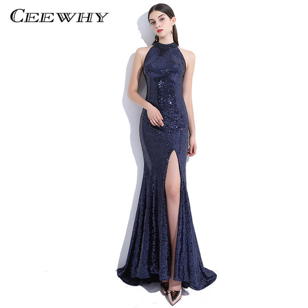 CEEWHY Abiye Sequined Prom Dresses Mermaid Evening Dress Formal Robe de Soiree Long Prom Party Gown Evening Vestido Longo