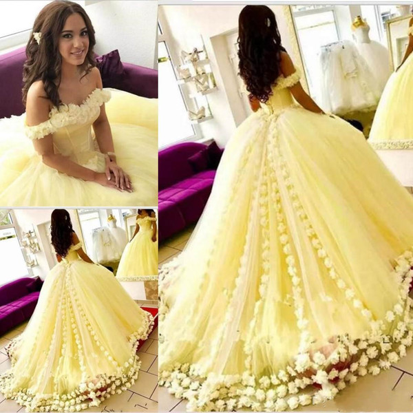 Arab Dubai Ball Gown Quinceanera Dresse 3D Floral Applique Prom Dresses Evening Party Dresses Off-Shouder Formal Occasion Celebrity Dresses