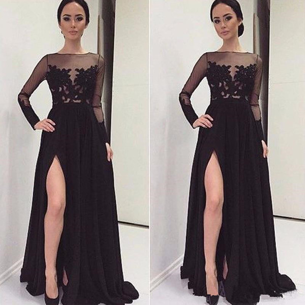 New Elegant Evening Dresses Vestidos De Noche A-line Open Leg Prom Dresses Party Gowns Formal Dresses With Long Sleeve Dubai 61