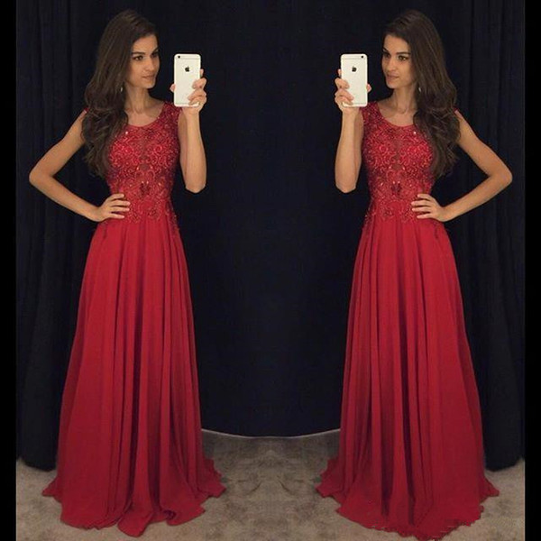 New Elegant Evening Dresses Red A-Line Prom Dresses Long Jewel Sleeveless Evening Dresses with Beaded Crystal Pageant Gowns 68