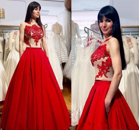 Elegant Evening Dresses Vintage Red Satin Lace Illusion Long Prom Dresses Sleeveless A Line Floor Length Evening Maxi Dresses Party Gowns 15