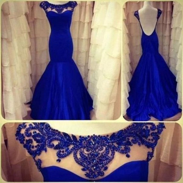 Arabic Backless Evening Dresses Royal Blue Mermaid High Neck Beading See Through Formal Dress Prom Pageant Dresses Gowns Custom 02