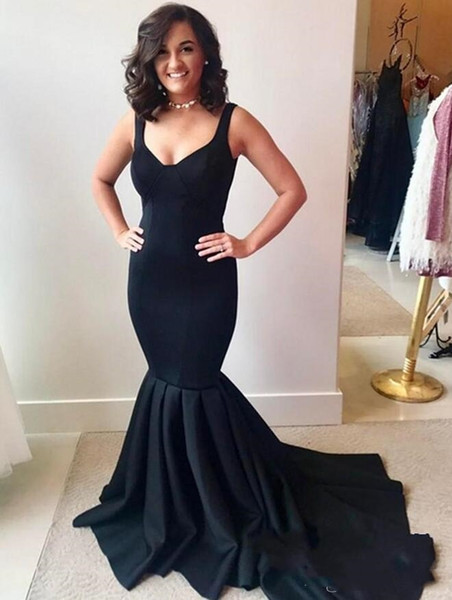 Simple Black Mermaid Evening Dresses Occasion Dress V-Neck Prom Dresses Formal Celebrity Party Gown Fitted evening gowns Plus Size