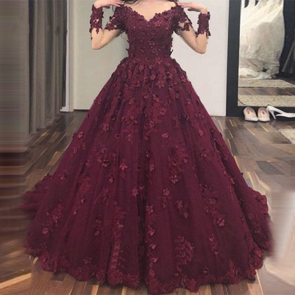 African Formal Evening Dresses Long Sleeves Robe de soiree Dubai Muslim Wine Red Prom Dress For Weddings Turkish Aibye Glitter Kaftans Gowns