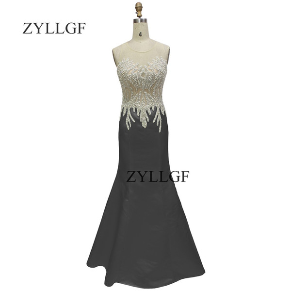 ZYLLGF Sexy Sheer Back Evening Long Dresses Mermaid Jewel Neck Pearls Beaded Evening Gown Western Formal Wear Robe De Soiree Longue 