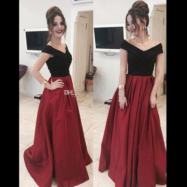 ZYLLGF Off Shoulder Satin Dark Red And Black Evening Dresses Floor Length Custom Made Formal Evening Party Dresses Formal Prom Dresses