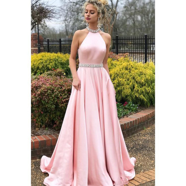 ZYLLGF Elegant Hight Quality Pink Evening Dresses Halter Sexy Backless Sweep Train Red Carpet Dresses Prom Dresses