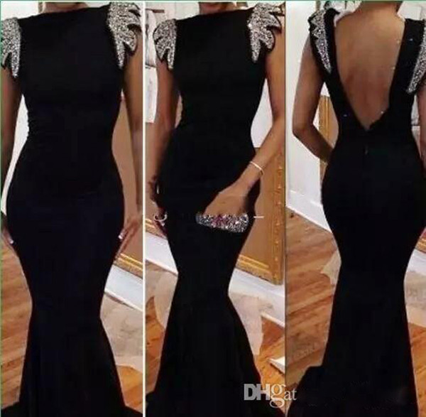 ZYLLGF Black Mermaid Evening Dresses Bateau Sequins Beads Backless Prom Dresses Long Cheap Party Dresses Vestidos De Fiesta