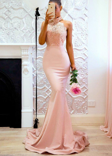 ZYLLGF Mermaid Formal Evening Dresses Halter Neck Button Back Lace Appliques Party Prom Gowns Formal Wear Vestidos De Noche