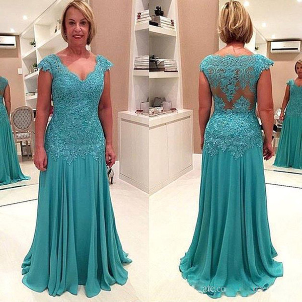 ZYLLGF Sexy Hunter Chiffon Appliques Evening Gowns V-Neck Capped Sleeves Plus Size Evening Formal Wear Floor Length Party Gown