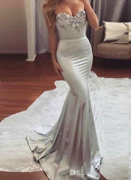 ZYLLGF Silver Gray Mermaid Evening Dresses Chic Sweetheart Beadings Long Party Dress Evening Prom Gowns Custom Made