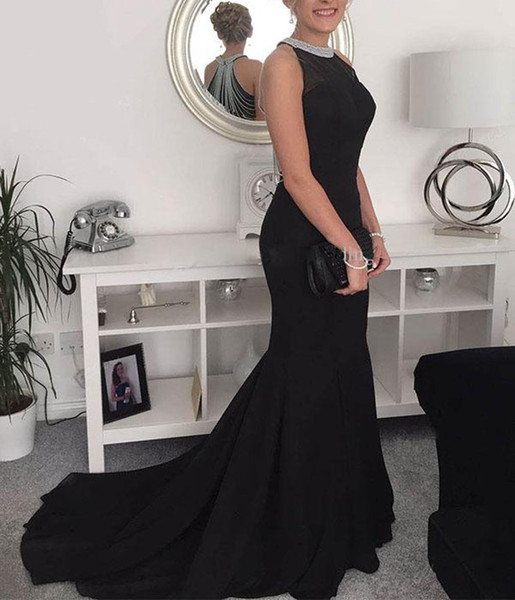 ZYLLGF Elegant Black Mermaid Evening Dresses With Beading Halter Neck Mermaid Prom Dresses Long Party Dresses Formal Evening Dress