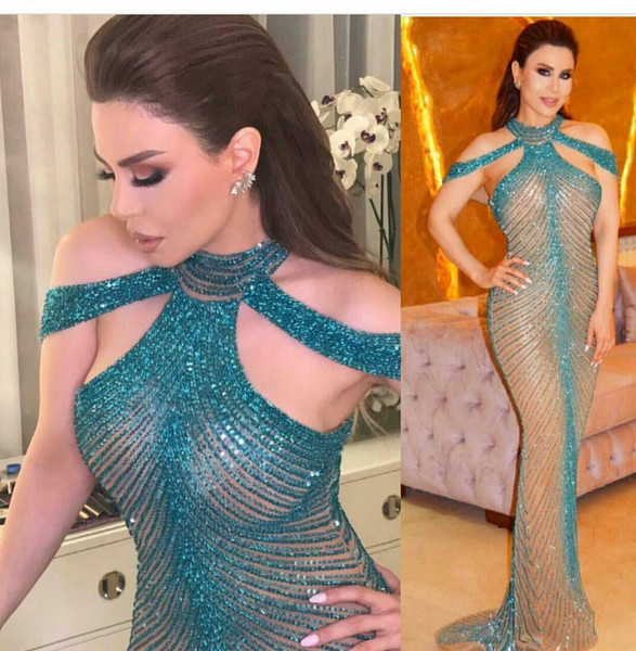 2017 Sexy Mermaid Evening Gowns with Halter Neckline BlingBling Major Beading Illusion Floor Length Luxury Party Prom Gowns