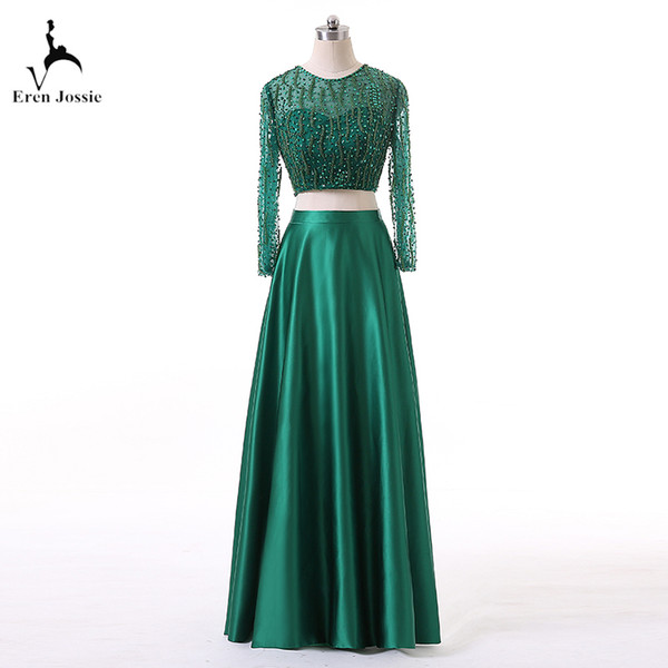 Eren Jossie Latest Fashion Beaded Dark Green Two Piece Evening Dresses Long Sleeves Ladies' Long Special Occasion Dress