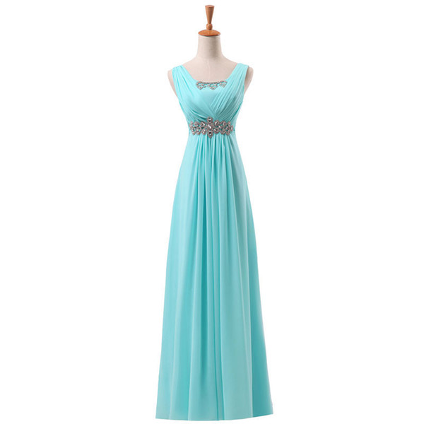 Light Blue Chiffon Floor Length Brand Dress Evening Beaded Fashion Women Zip Back Vestido De Noche