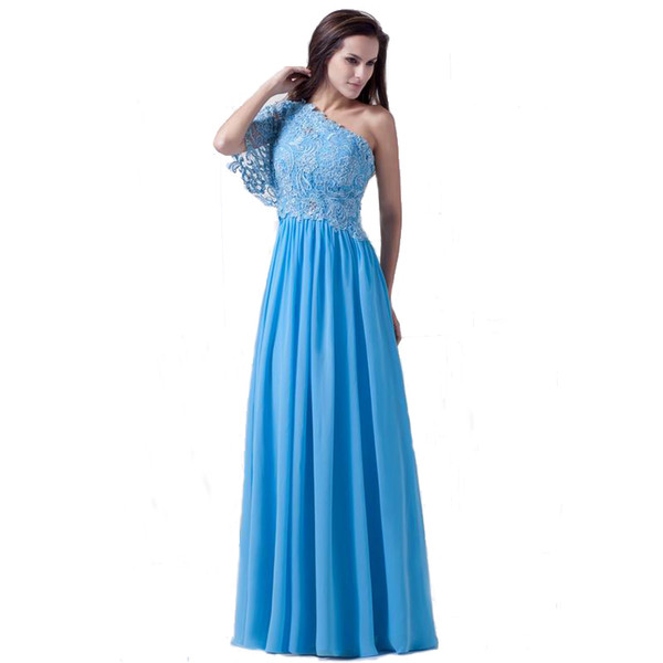 Fashion Ladies Banquet Dress One Shoulder Design With Beaded Appliques Floor Length Custom Made Chiffon Evening Gown