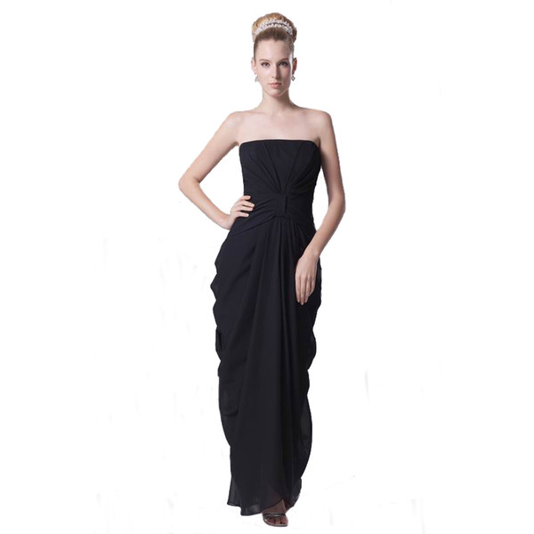 Distributor Style Bulk Order Price Formal Evening Dress Floor Length Black Chiffon Strapless Ladies Spring Summer Autumn Party