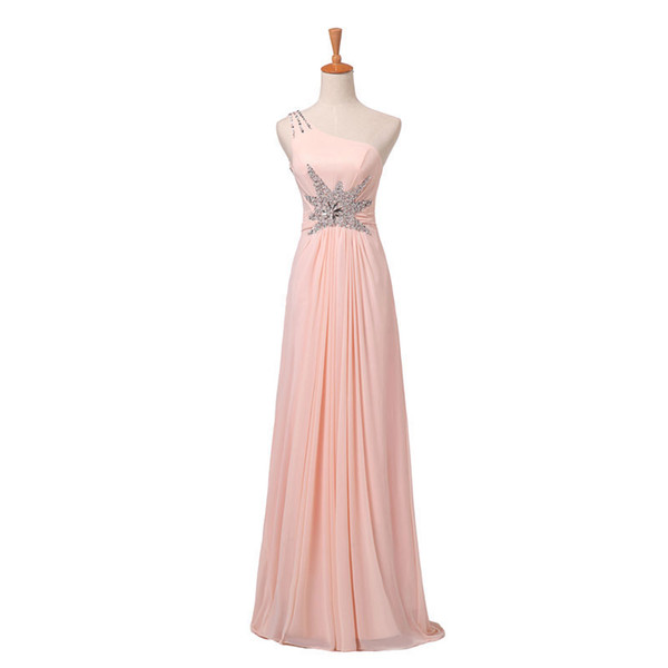 Brand Style Fashionable Evening One Shoulder Dress Beaded Long Length Chiffon Women's Gown 2017 Hot Sale