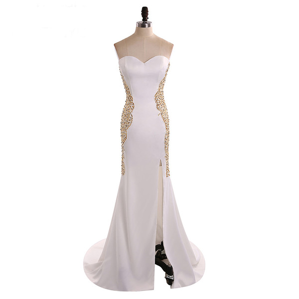 Vestido De Noche Elegant Sweetheart Design White Evening Long Dress With a Slit Beaded Party Dress