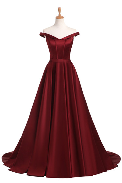 Promotion Style Cap Sleeve Evening Dress Burgundy Satin A-Line Elegant Women Dress New Formal 