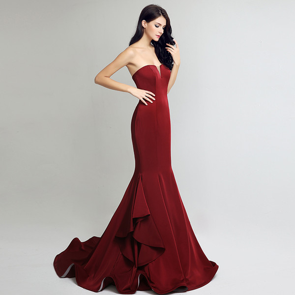 Latest Formal Design Attractive Burgundy Evening Dress Sweetheart Fashion Designer Banquet Mermaid Dress Custom Made Free