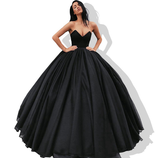 GiayMus Long Black Evening Dress Puffy Sweetheart Neckline Vestidos De Gorgeous Ball Gowns Women Arabic Style Formal Evening Gowns