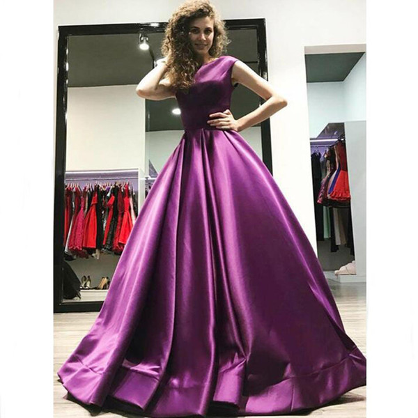 Elegant Evening Dresses Scoop Neck Open Back Satin Prom Party Dresses Vestido De Festa High Waist Purple Prom Formal Dress Long Evening Gown