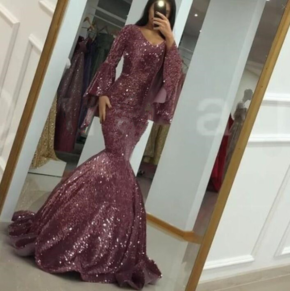 Vestidos de Festa Evening dress Long sleeve Crystal Tulle V-Neck Poet Sleeves Capped Mermaid Dresses Classic Dubai Arabic Party Dress