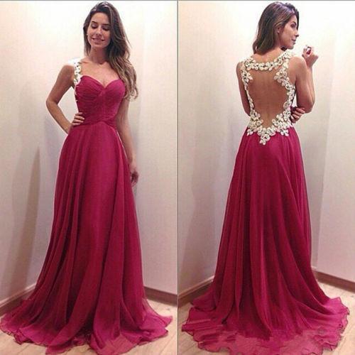Burgundy Tulle A-Line Evening Dresses Hot Selling New Sweep Train Sleeveless Applique Pleats Backless Formal Prom Party Gowns E025