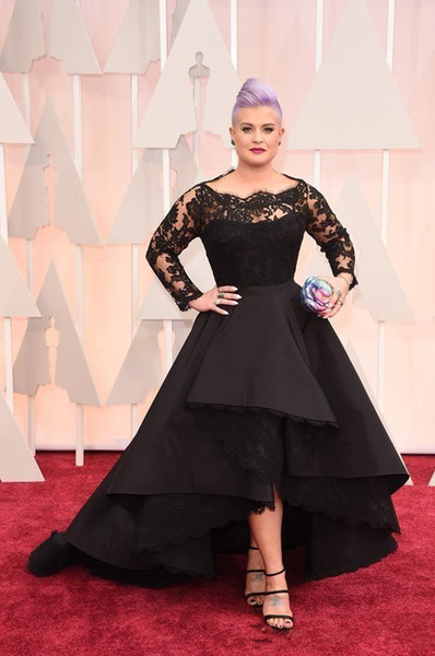 Plus Size Black Lace Evening Dresses Hot Selling New Custom A-Line Ruffled Gothic Long Sleeve High Low Formal Prom Party Gowns E051