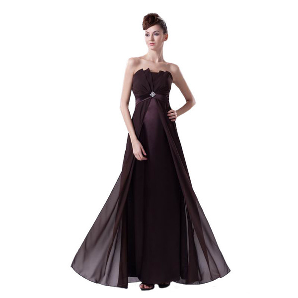 Latest Elegant Ladies Evening Long Dress Chocolate Chiffon Empire Style Straight Design Zip Back Brand Gown