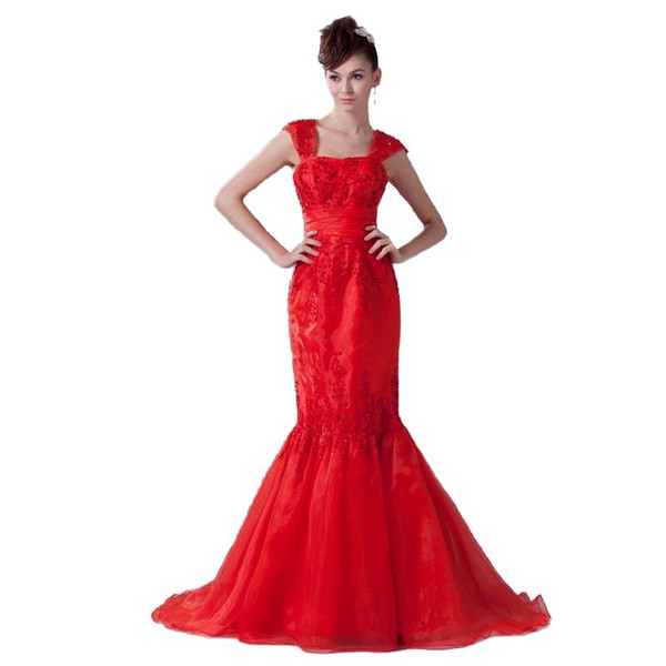 2017 Red Beaded Appliques Slim Hips Mermaid Style Evening Dress Discount Banquet Long Dress