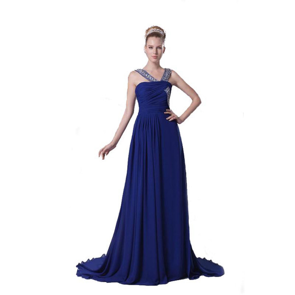 Robe De Soiree Thin Straps Royal Blue Evening Dresses Perspective Zip Back Party A-Line Prom Formal Dress