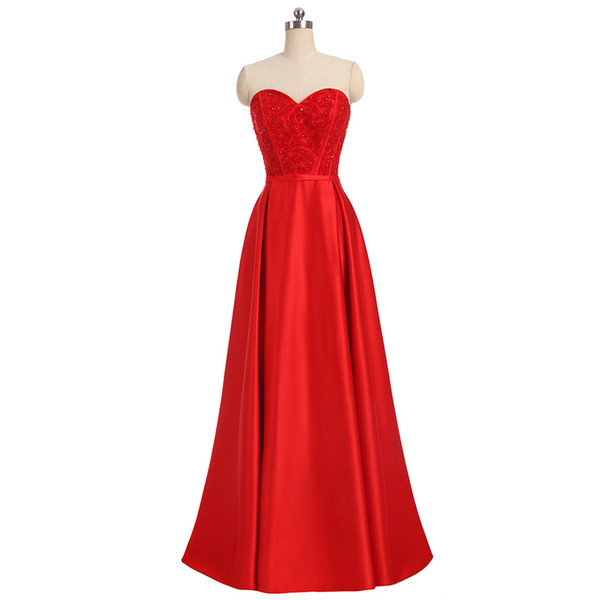 Popular Design Red Satin Long Gown Beaded Off Shoulder Ladies Evening Dress Party Wear Corset Back