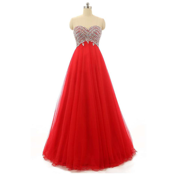 Latest Collection Red Tulle Evening Ladies Dress With Crystals Sweetheart Fashion 2017 Designer Dress Corset Back