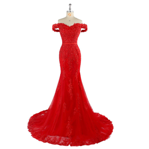 New Style Fashion Chinese Style Red Elegant Dress Evening Party With Beaded Appliques Mermaid Attractive Gown