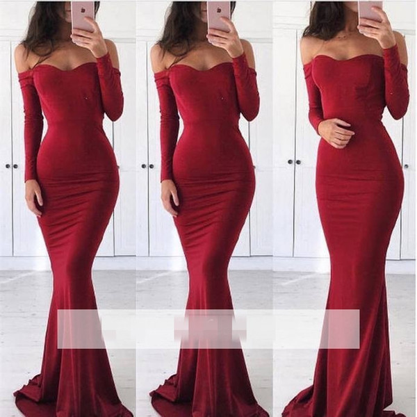 Elegant Red Off Shoulder Mermaid Evening Dresses Floor Length Satin Prom Party Gown Special Occasion Dress
