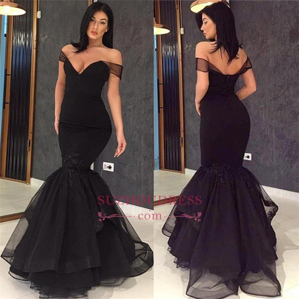 Sexy Off Shoulder Black Mermaid Evening Dresses Floor Length Backless Prom Party Gown Special Occasion Dress BC1026