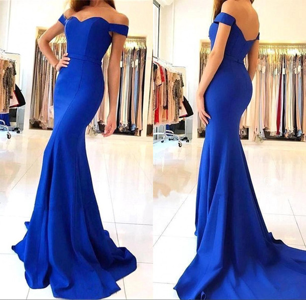 Royal Blue Off Shoulder Mermaid Evening Dresses Floor Length Prom Party Dress Formal Wear BC1079