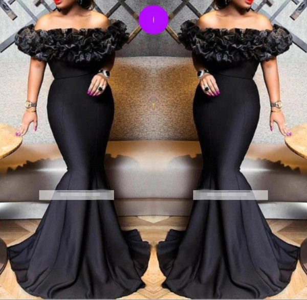 Gorgeous Black Floral Ruffles Strapless Evening Dresses Sleeveless Floor Length Mermaid Prom Party Gowns BC1441