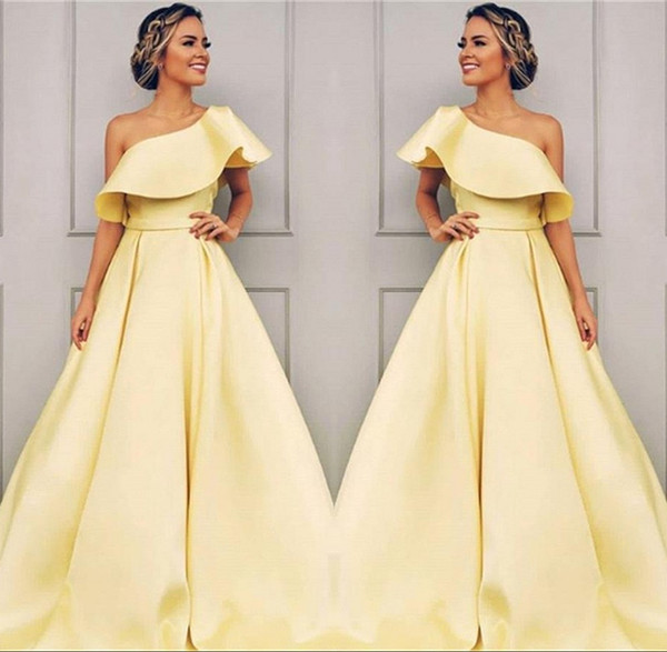 Designed Neck One Shoulder Yellow Evening Dresses A Line Prom Party Gown BC0958