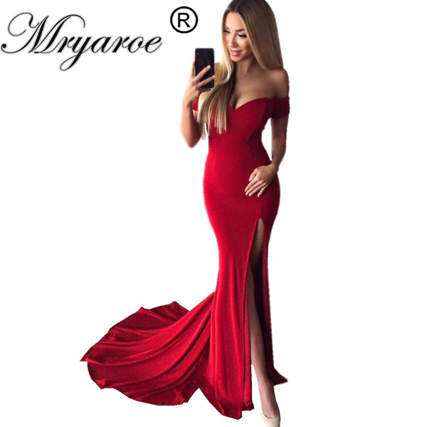 Mryarce off The shoulder Mermaid Evening Dress Stretch Long Sexy Women Gowns With Split