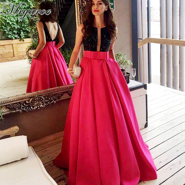 2017 New Real Picture Tow Tone Crystal Beading Satin A line Backless Evening Dress With Pocket Formal Events Dresses Prom Party Gowns